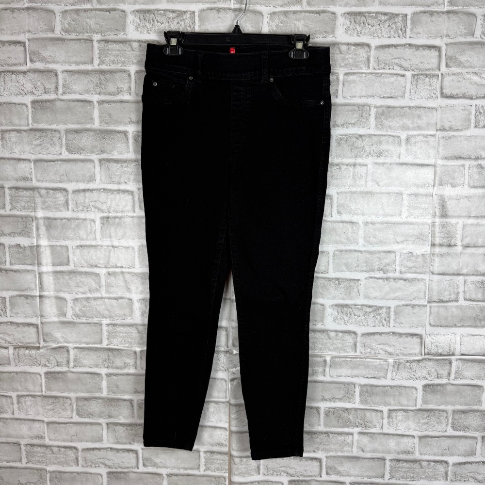 SPANX Ankle Curvy Black Denim Pull On Skinny Jeans Womens Medium High Rise